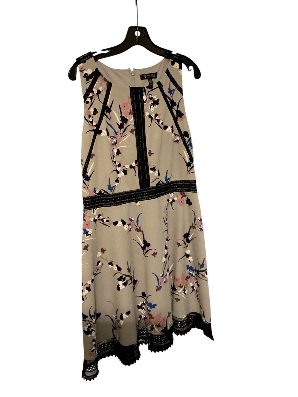 Guess Taupe Floral Midi Dress with Black Trim